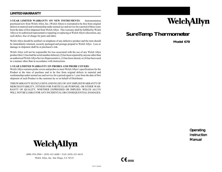 Welch Allyn SureTemp 678 User manual Welch Allyn SureTemp 678 User manual