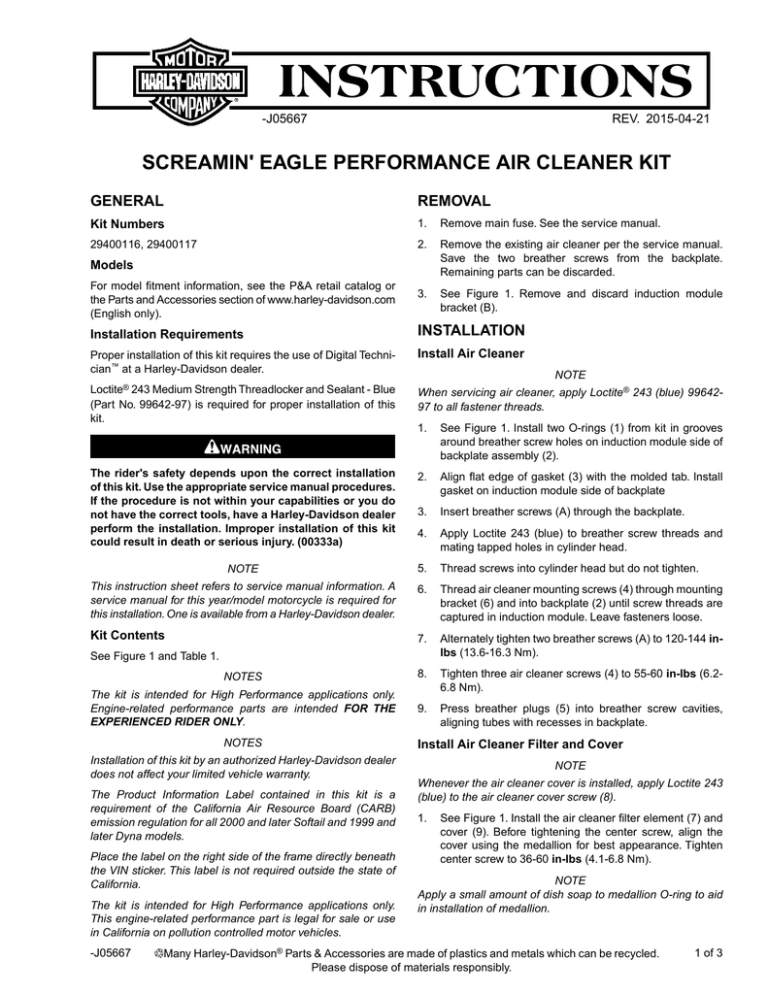 screamin` eagle performance air cleaner kit - Harley screamin` eagle performance air cleaner kit - Harley
