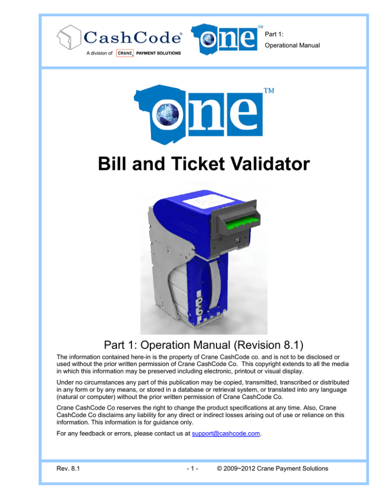 CashCode One manual CashCode One manual