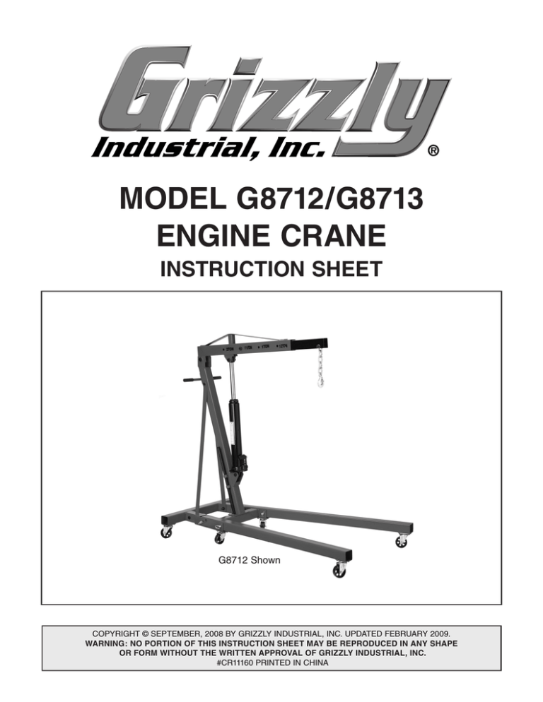 Grizzly G8713, G8712 Owner's manual Grizzly G8713, G8712 Owner's manual
