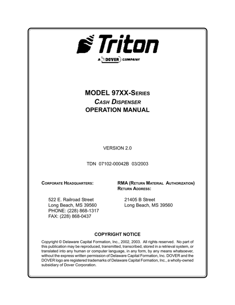 Triton Systems 9700 series Owner's manual Triton Systems 9700 series Owner's manual