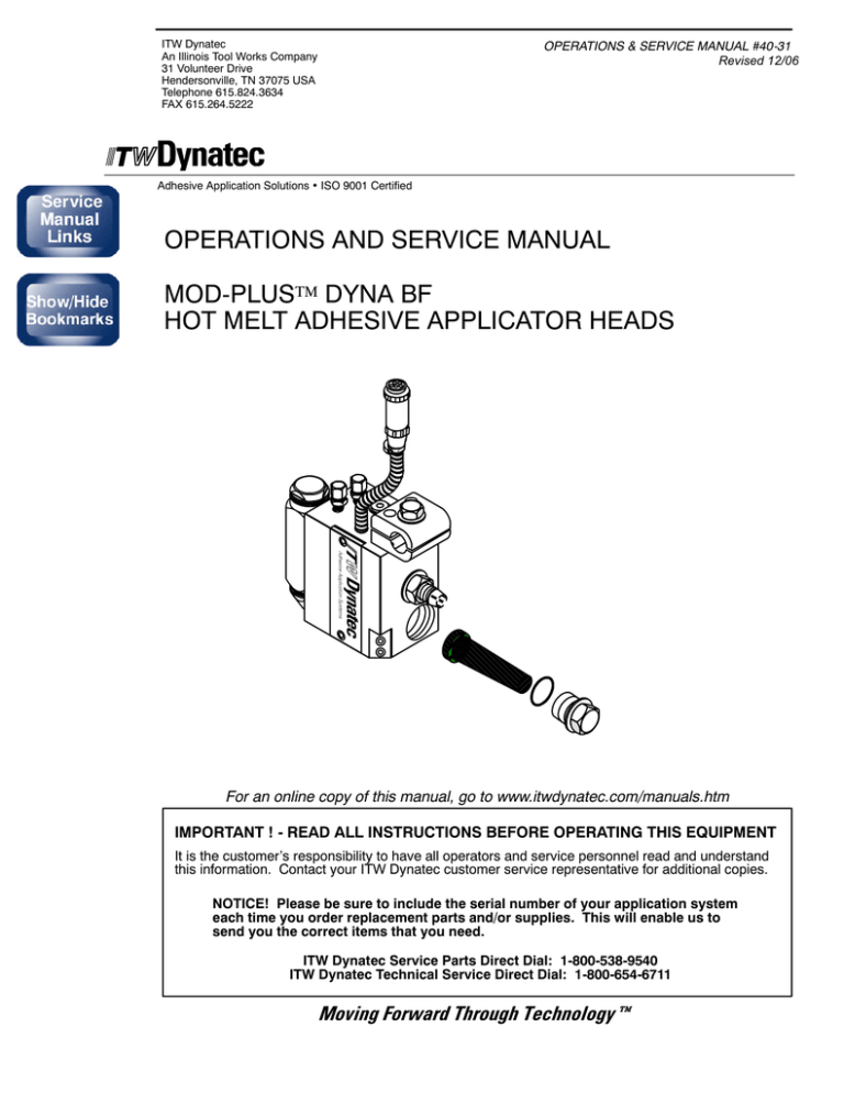 OPERATIONS AND SERVICE MANUAL MOD OPERATIONS AND SERVICE MANUAL MOD