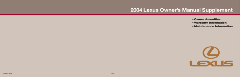 2004 Lexus Owner`s Manual Supplement 2004 Lexus Owner`s Manual Supplement