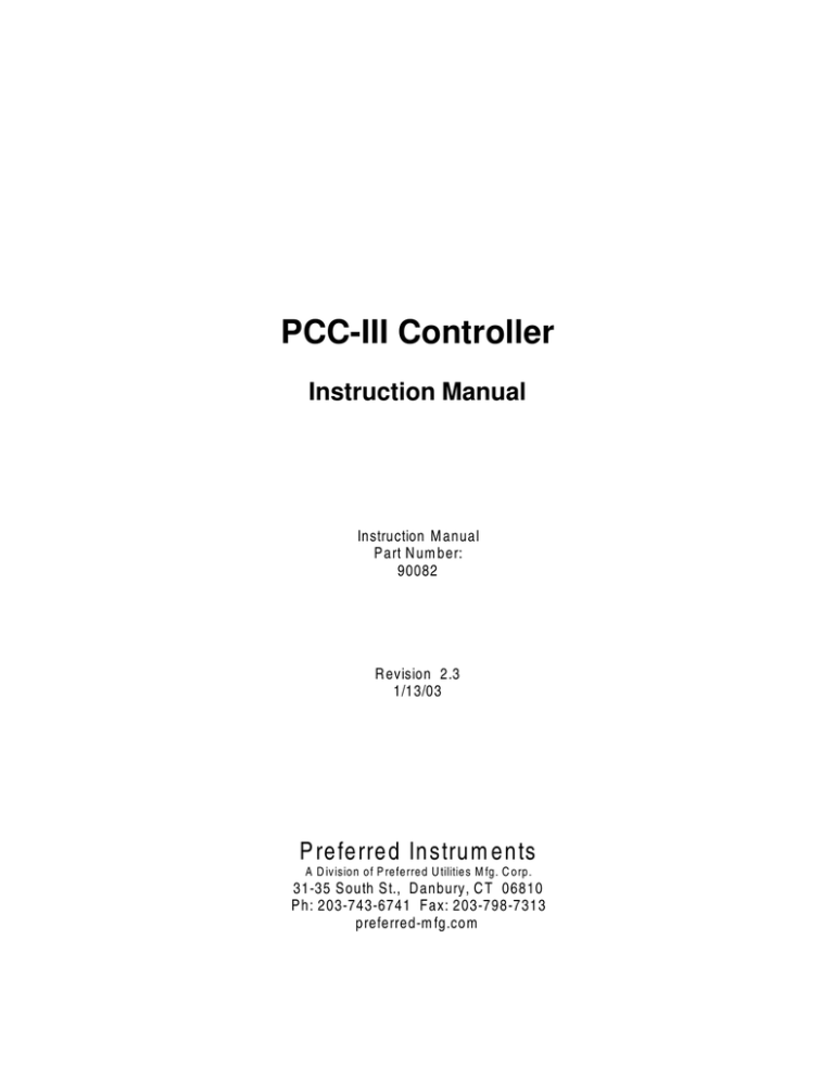 PCC-III Installation Manual - Preferred Utilities Manufacturing PCC-III Installation Manual - Preferred Utilities Manufacturing