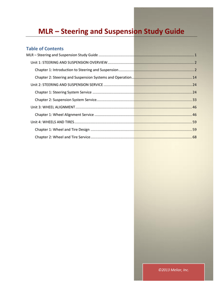 MLR – Steering and Suspension Study Guide MLR – Steering and Suspension Study Guide