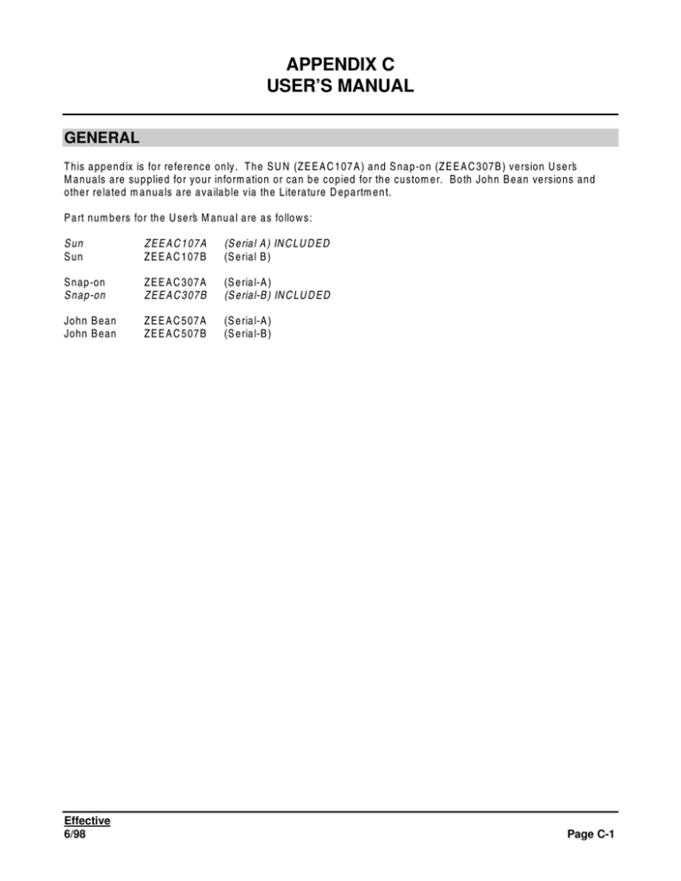 APPENDIX C USER`S MANUAL APPENDIX C USER`S MANUAL