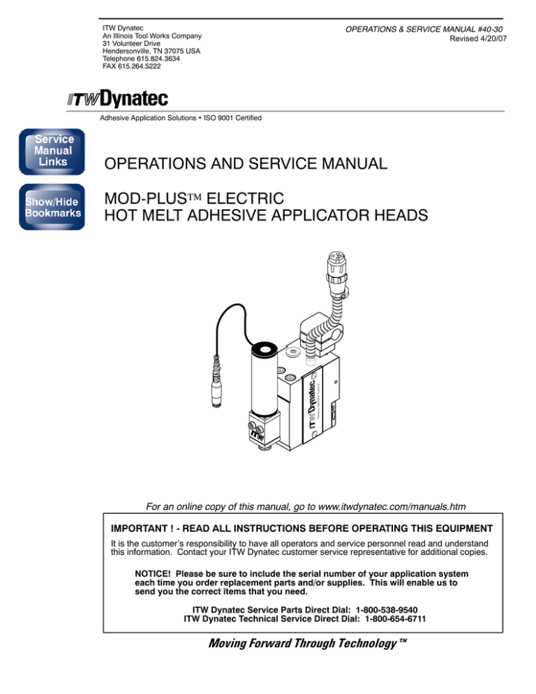 OPERATIONS AND SERVICE MANUAL MOD OPERATIONS AND SERVICE MANUAL MOD