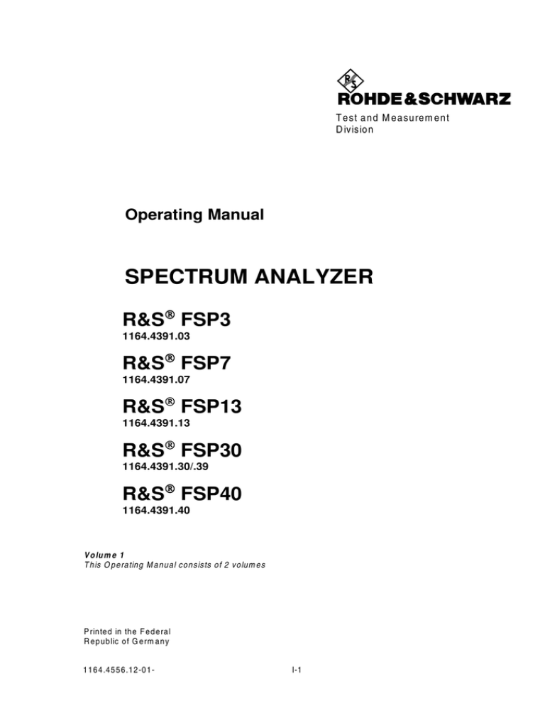 Operating Manual SPECTRUM ANALYZER R&S Operating Manual SPECTRUM ANALYZER R&S