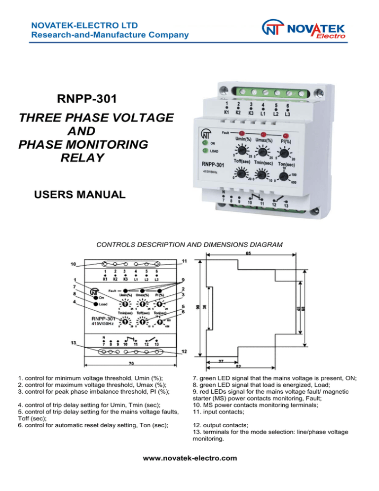 RNPP-301 Three-phase voltage and phase monitoring relay RNPP-301 Three-phase voltage and phase monitoring relay