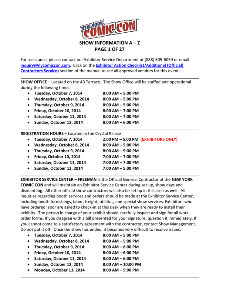 SHOW INFORMATION A – Z PAGE 1 OF 27 SHOW INFORMATION A – Z PAGE 1 OF 27