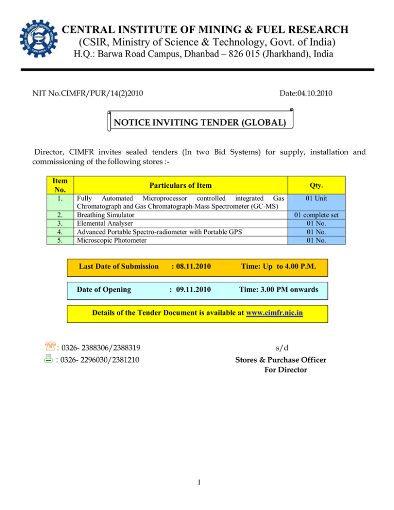 CSIR, Ministry of Science & Technology, Govt. of India CSIR, Ministry of Science & Technology, Govt. of India
