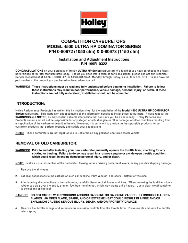 COMPETITION CARBURETORS MODEL 4500 COMPETITION CARBURETORS MODEL 4500