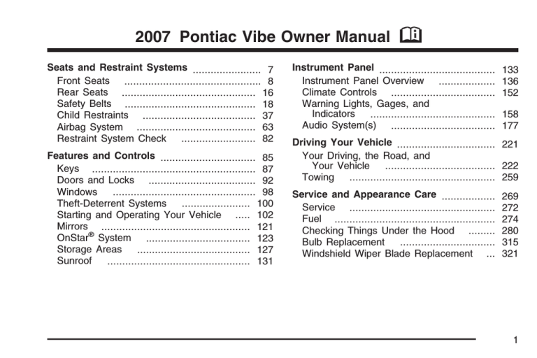 Pontiac 2007, 2007 Vibe Owner's manual Pontiac 2007, 2007 Vibe Owner's manual