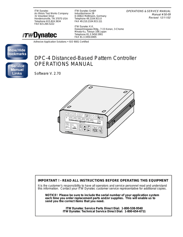 DPC-4 Distanced-Based Pattern Controller OPERATIONS MANUAL DPC-4 Distanced-Based Pattern Controller OPERATIONS MANUAL