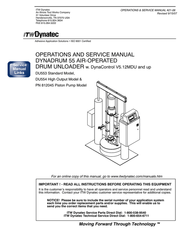 operations and service manual dynadrum 55 air-operated operations and service manual dynadrum 55 air-operated