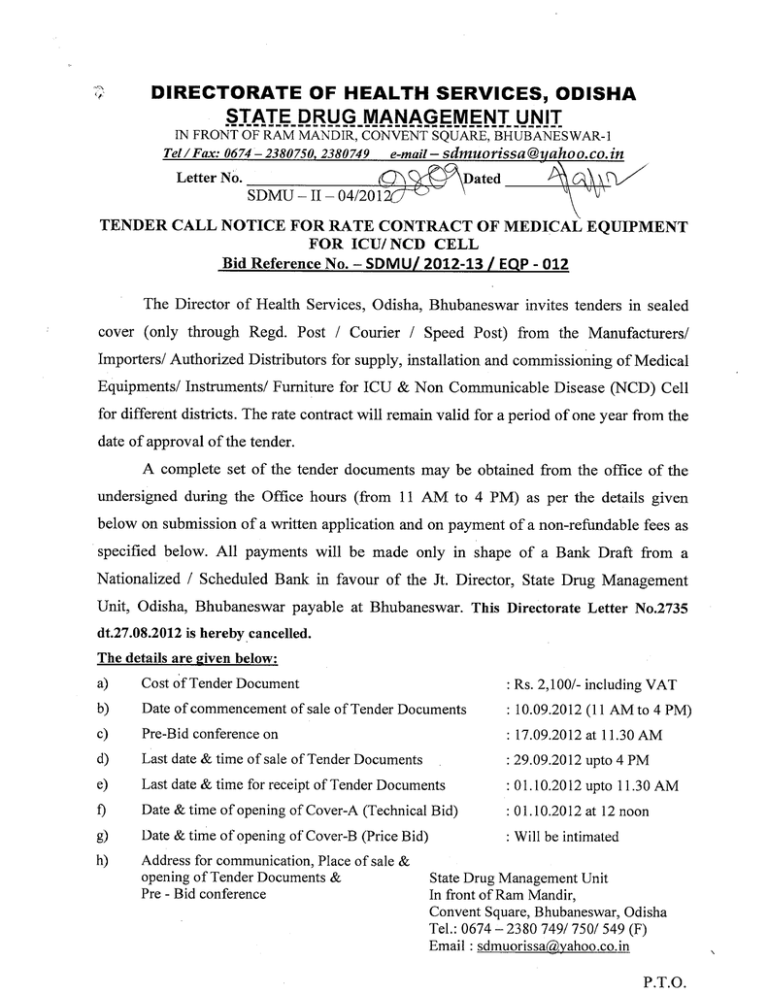 TENDER DOCUMENT FOR SUPPLY & INSTALLATION OF TENDER DOCUMENT FOR SUPPLY & INSTALLATION OF