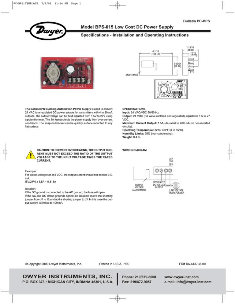 Dwyer Model BPS-015 User manual Dwyer Model BPS-015 User manual