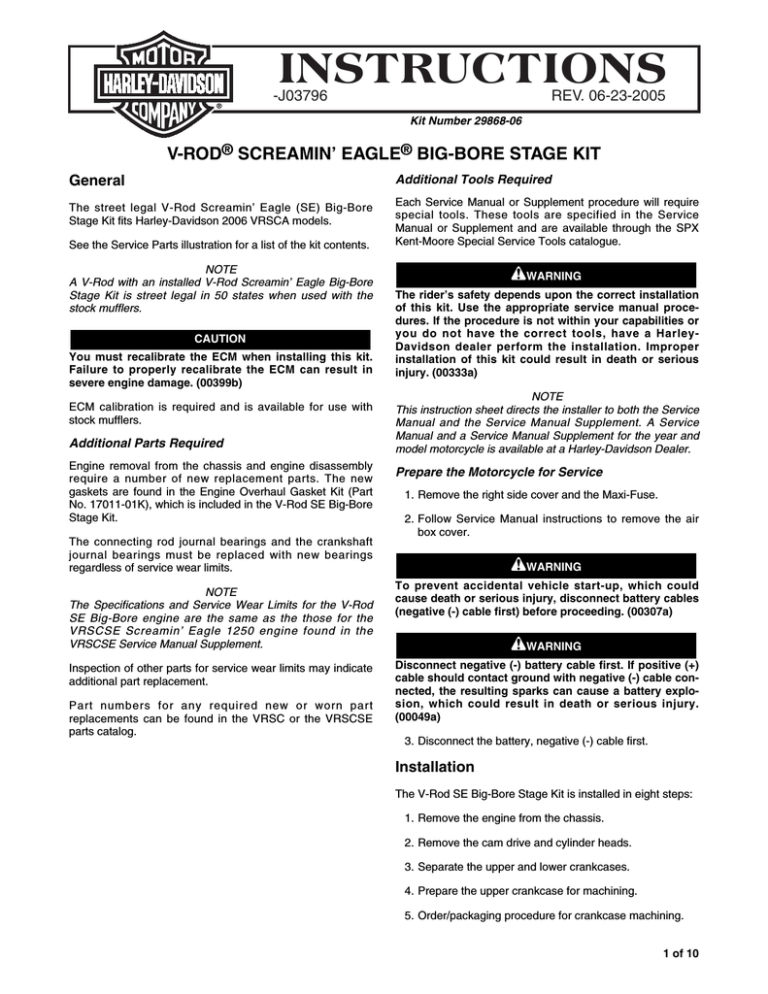 INSTRUCTIONS - Harley INSTRUCTIONS - Harley