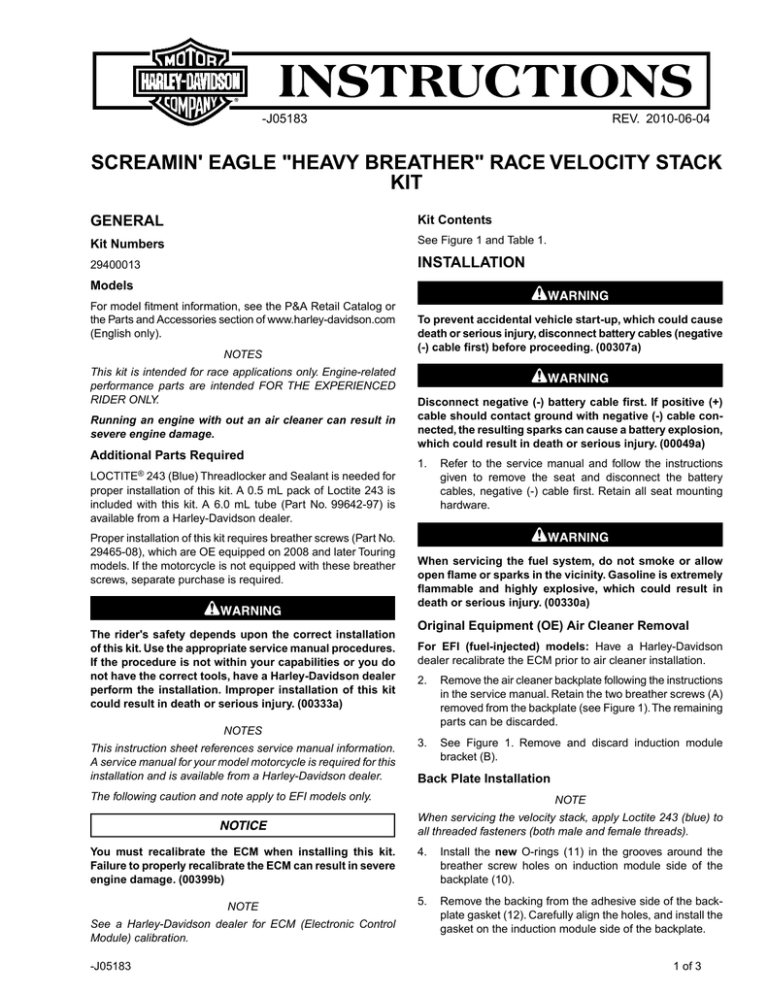 screamin` eagle "heavy breather" race velocity stack kit screamin` eagle "heavy breather" race velocity stack kit