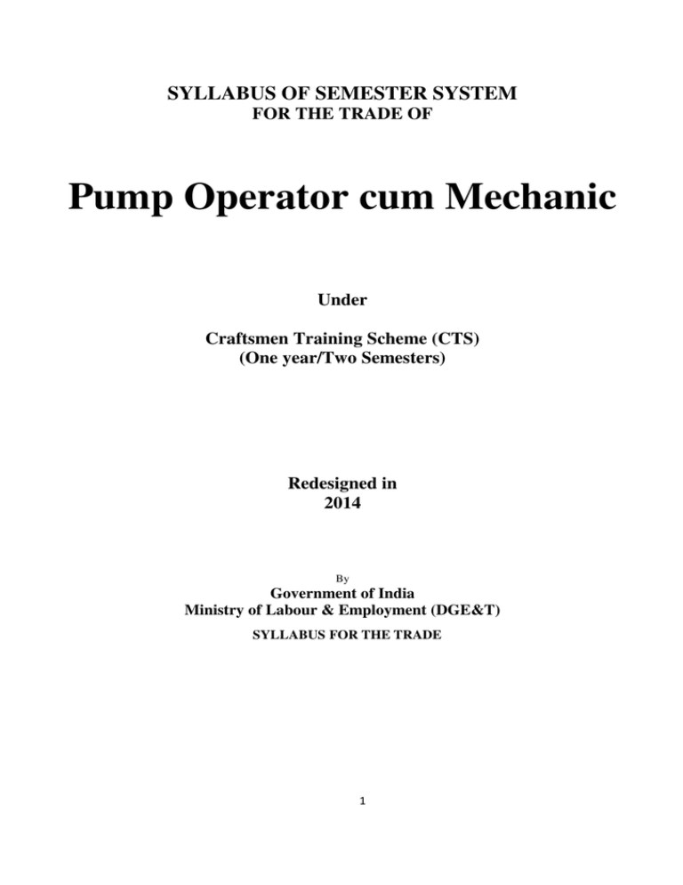 Pump Operator cum Mechanic - Directorate General of Employment Pump Operator cum Mechanic - Directorate General of Employment