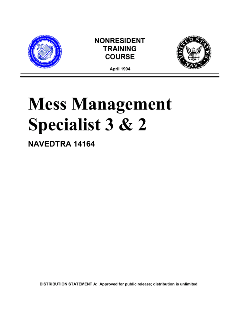 NAVEDTRA 14164 Mess Management NAVEDTRA 14164 Mess Management