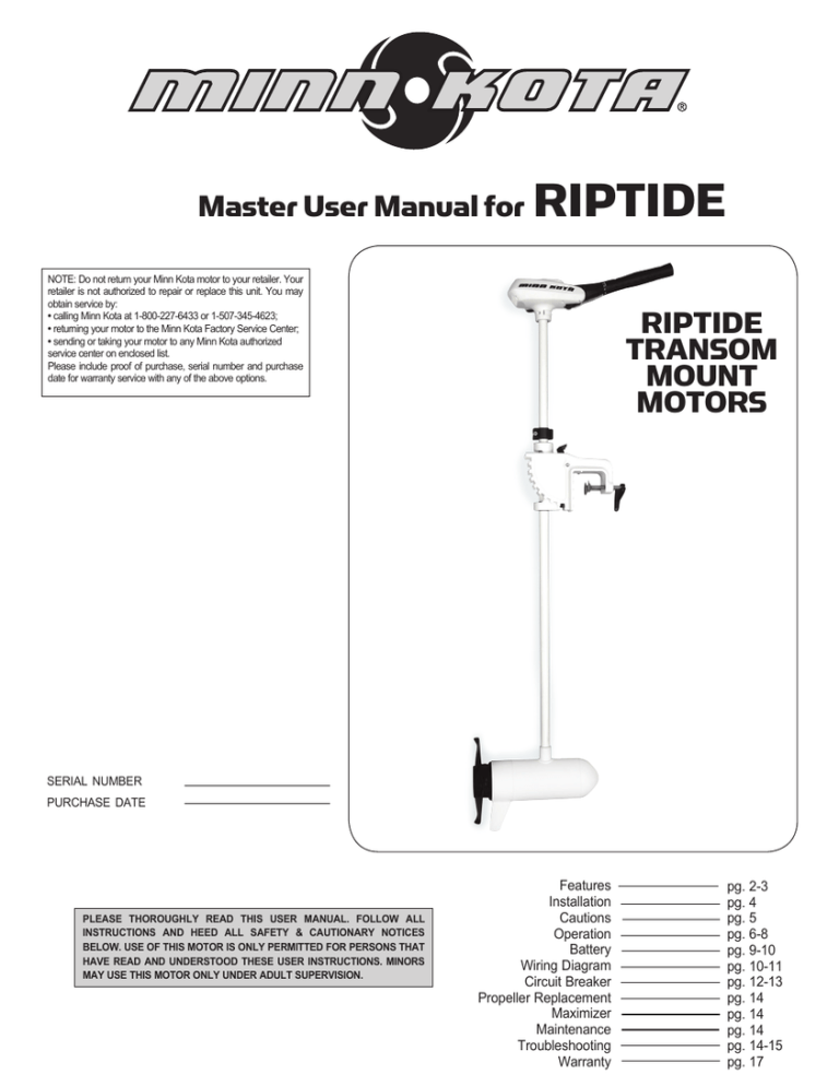 RIPTIDE TRANSOM MOUNT MOTORS Master User Manual for RIPTIDE TRANSOM MOUNT MOTORS Master User Manual for