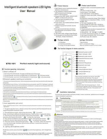 Intelligent bluetooth speakers LED lights User Manual | Manualzz