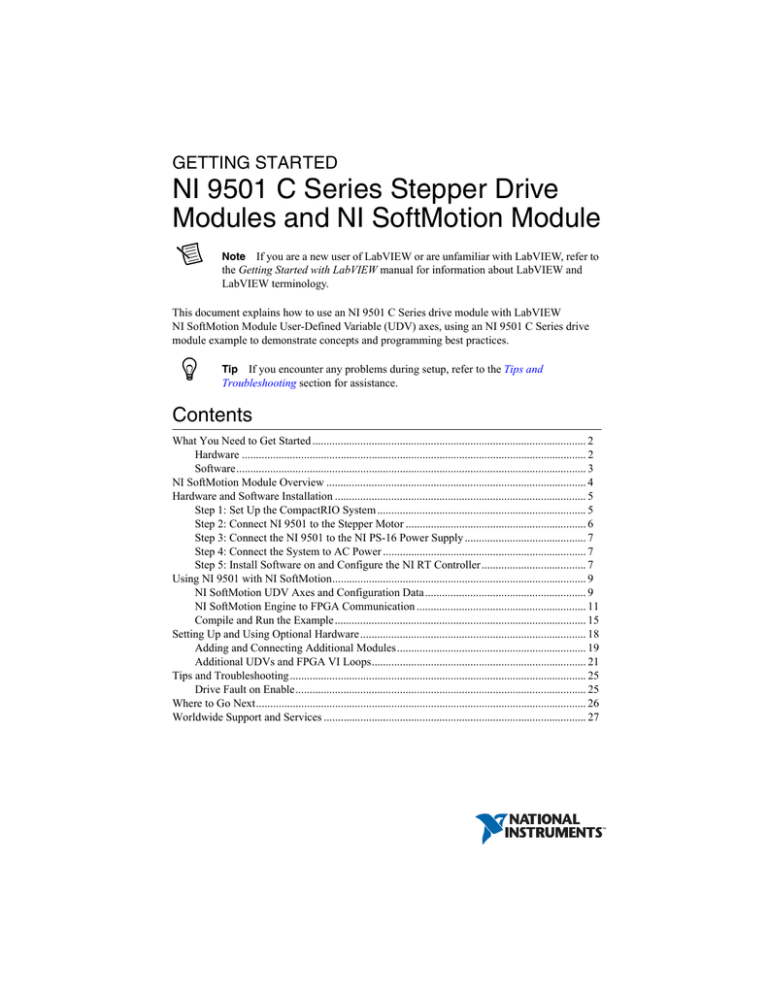 NI 9501 C Series Stepper Drive Modules and NI SoftMotion Module NI 9501 C Series Stepper Drive Modules and NI SoftMotion Module