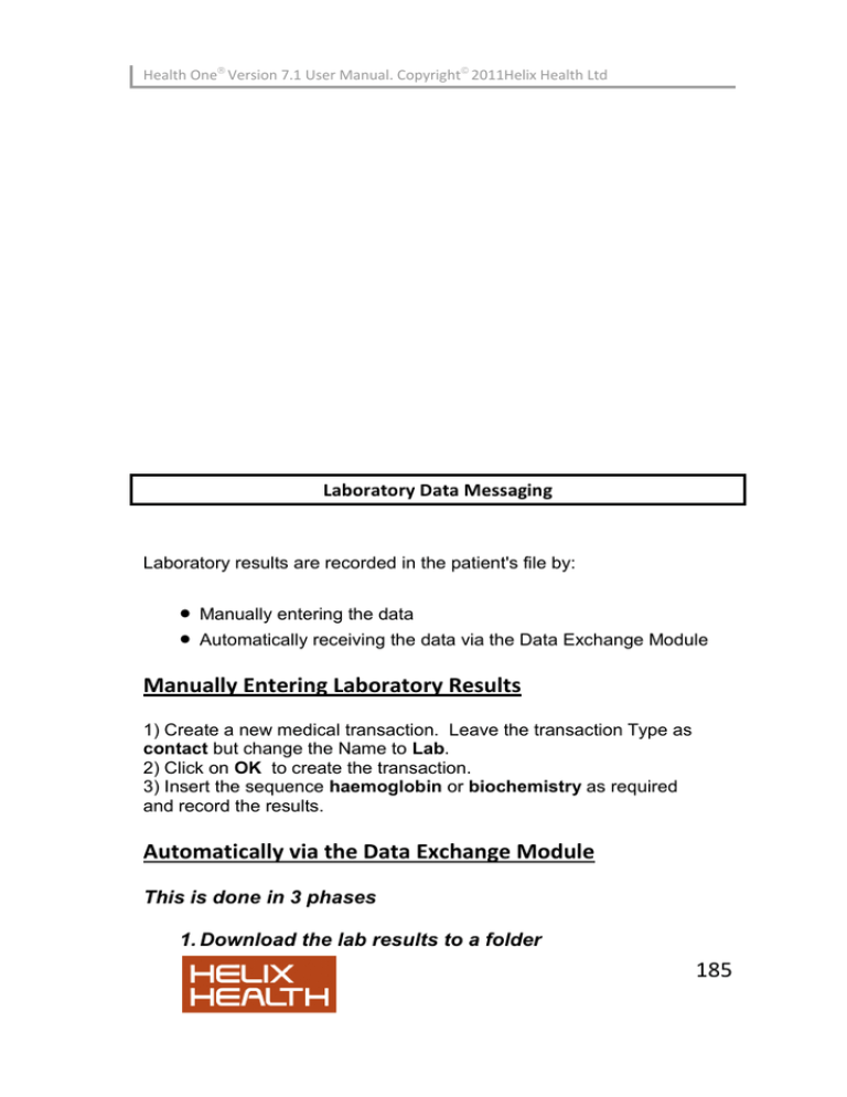 Laboratory Data Messaging 7 0 Laboratory Data Messaging 7 0