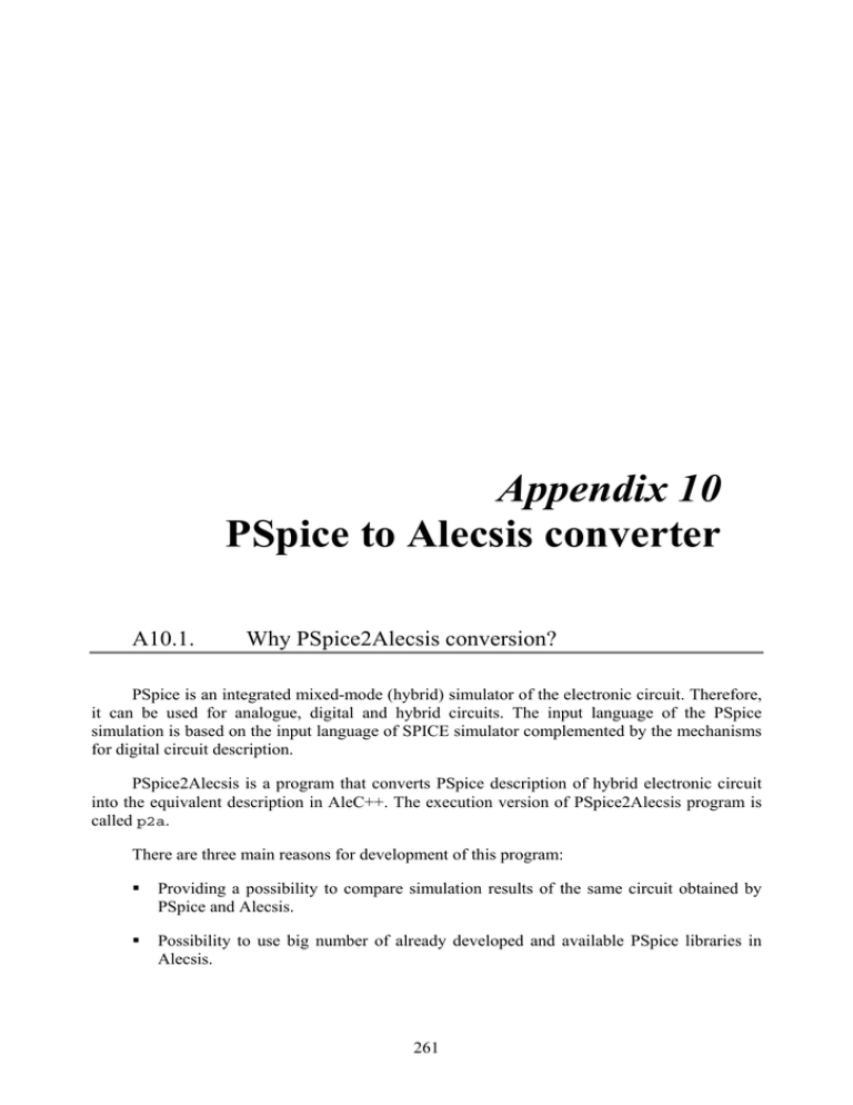 Appendix 10 PSpice to Alecsis Converter Appendix 10 PSpice to Alecsis Converter