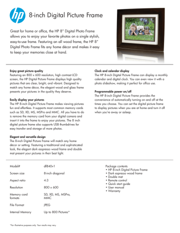HP df840v1 Digital Picture Frame Product information HP df840v1 Digital Picture Frame Product information