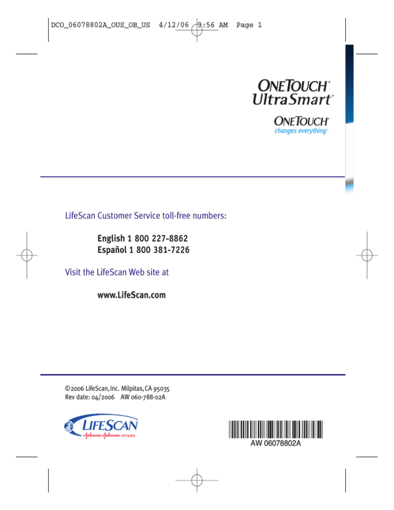 OneTouch UltraSmart® Owner`s Booklet OneTouch UltraSmart® Owner`s Booklet