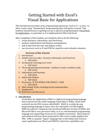 Getting Started with Visual Basic for Applications | Manualzz