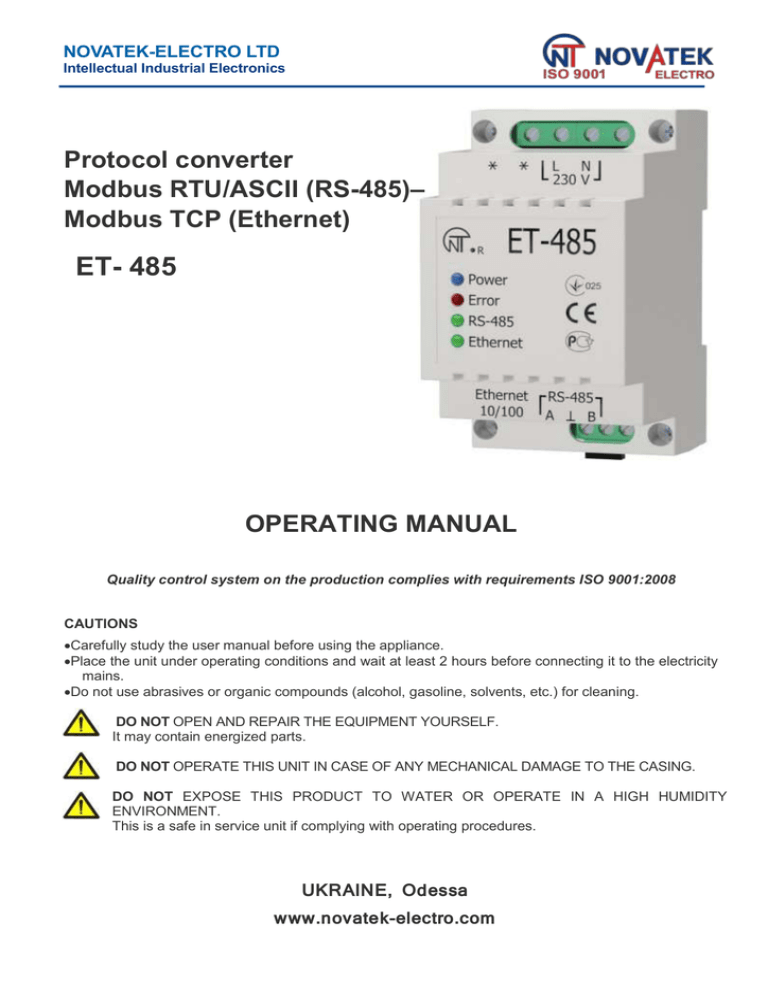 Protocol converter ET-485 Protocol converter ET-485
