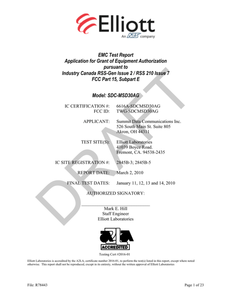 EMC Test Data EMC Test Data
