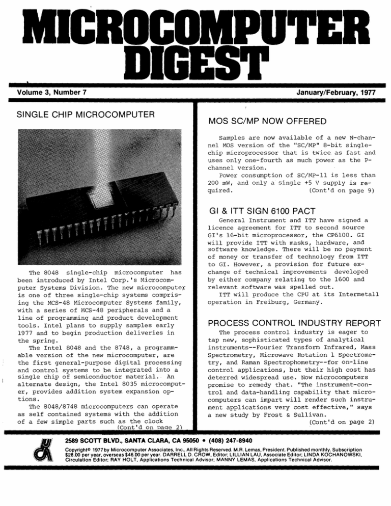 single chip microcomputer mos sc/mp now offered gi & itt sign 6100 single chip microcomputer mos sc/mp now offered gi & itt sign 6100