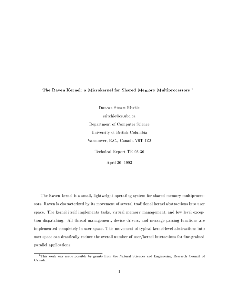 The Raven Kernel: a Microkernel for Shared Memory The Raven Kernel: a Microkernel for Shared Memory
