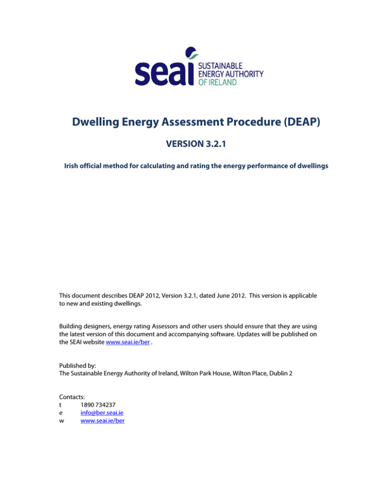 DEAP Manual Version 3.2.1 - the Sustainable Energy Authority of DEAP Manual Version 3.2.1 - the Sustainable Energy Authority of
