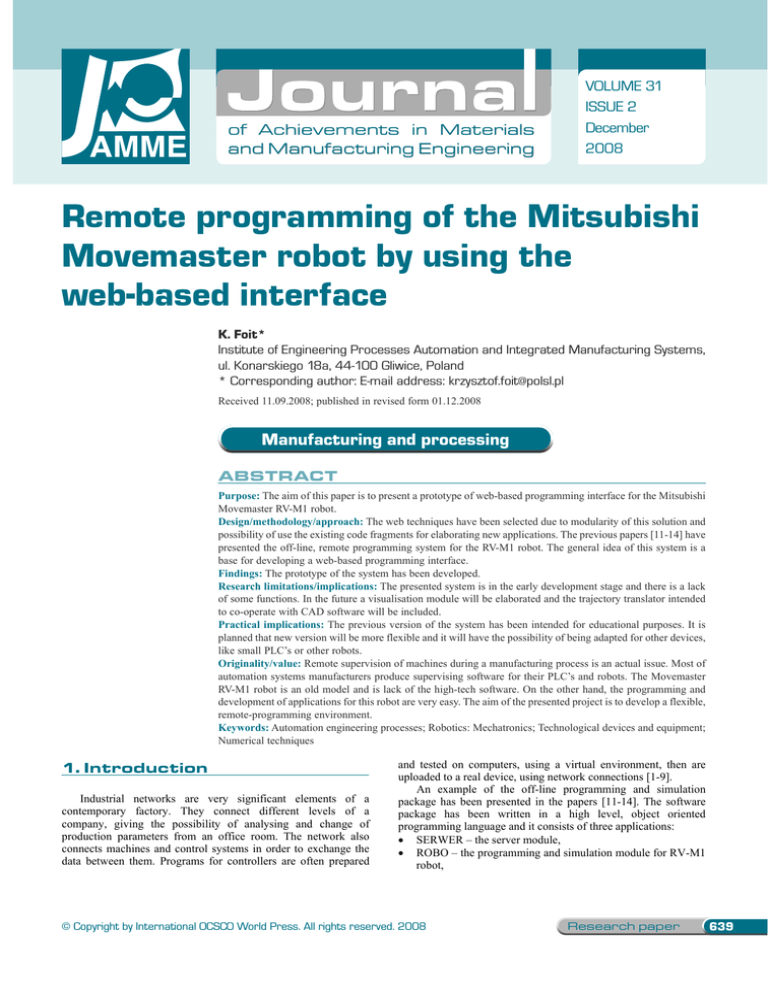 Remote programming of the Mitsubishi Remote programming of the Mitsubishi
