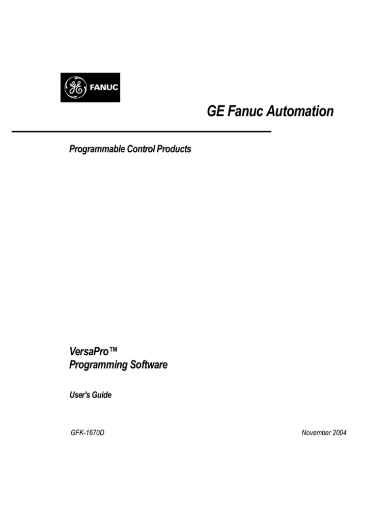VersaPro Programming Software User`s Guide, GFK VersaPro Programming Software User`s Guide, GFK