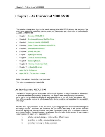Chapter 1 - An Overview of MIDUSS 98 Chapter 1 - An Overview of MIDUSS 98