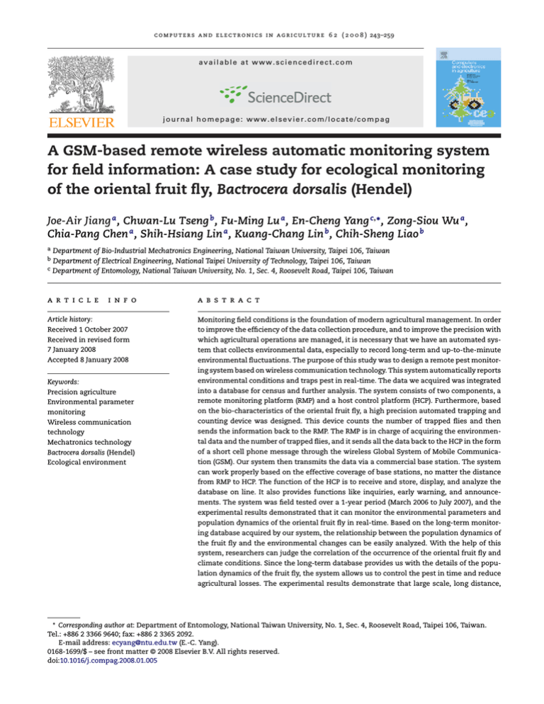 A GSM-based remote wireless automatic monitoring system for field A GSM-based remote wireless automatic monitoring system for field