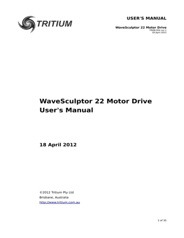 WaveSculptor 22 Motor Drive User`s Manual 18 April 2012 | Manualzz WaveSculptor 22 Motor Drive User`s Manual 18 April 2012 | Manualzz