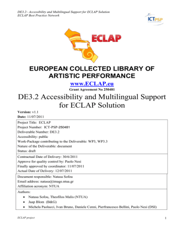 DE3.2 Accessibility and Multilingual Support for ECLAP Solution DE3.2 Accessibility and Multilingual Support for ECLAP Solution