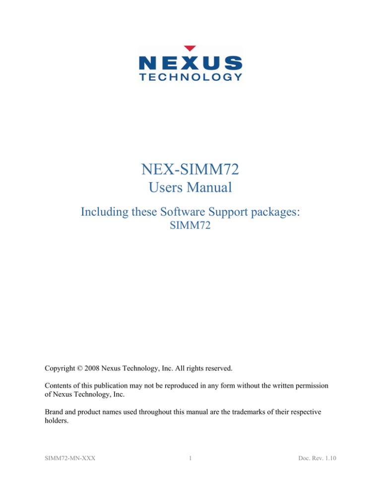 NEX-SIMM72 Manual NEX-SIMM72 Manual