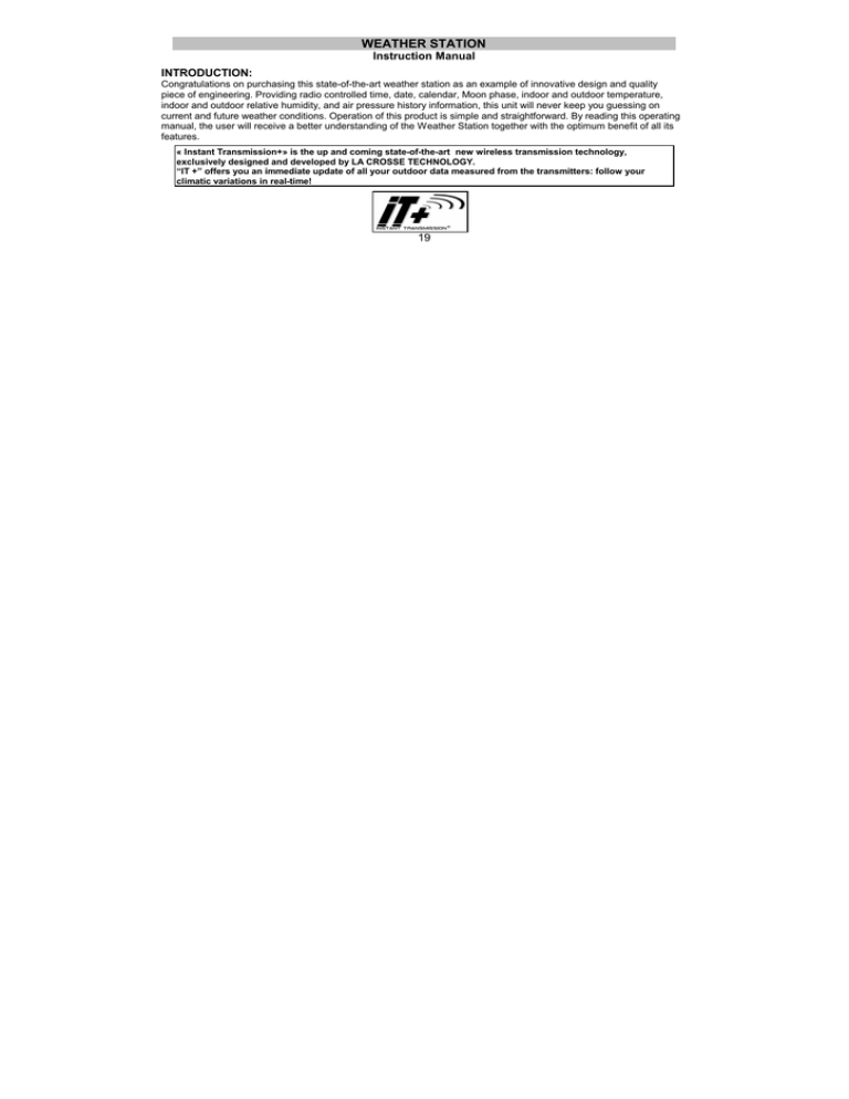 La Crosse Technology wireless weather station User manual La Crosse Technology wireless weather station User manual