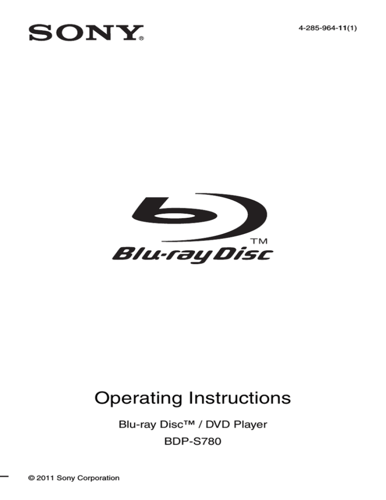 Sony BDP-S780 User manual Sony BDP-S780 User manual