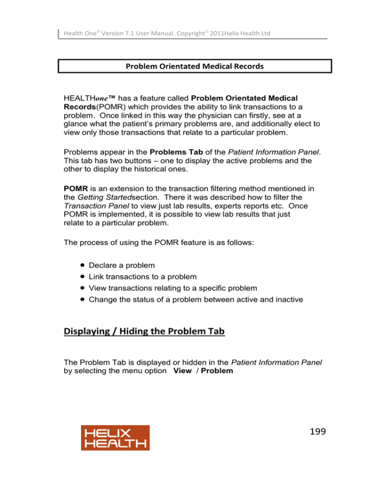 Problem Orientated Medical Records 7 0 Problem Orientated Medical Records 7 0