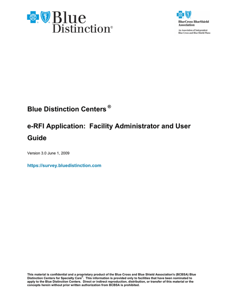 Blue Distinction Centers e-RFI Application Blue Distinction Centers e-RFI Application