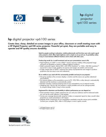 hp digital projector vp6100 series hp digital projector hp digital projector vp6100 series hp digital projector